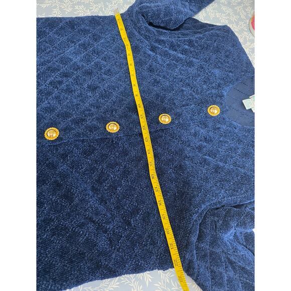 Vintage Mark Fore & Strike Sz L Navy Blue Wool Blend Cardigan Sweater 90s Retro - Picture 8 of 10